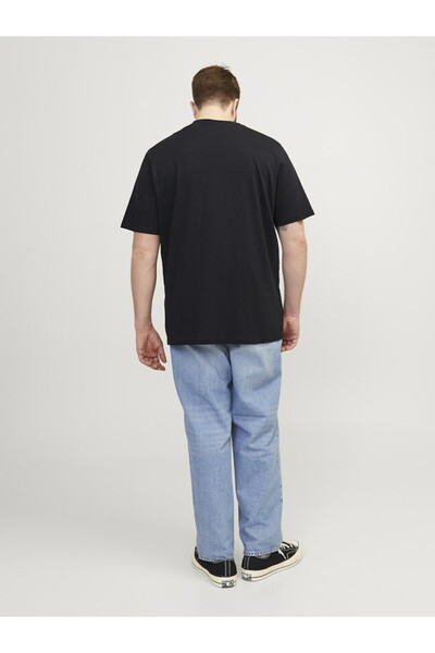Jack & Jones Men's Black Jjecorp Logo Tee Ss Crew Neck Noos Pls Plus Size T-Shirt 12184987-Black