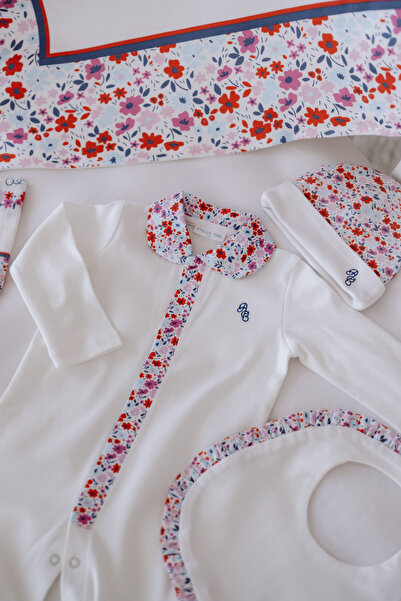 Atelier Babbi %100 Pamuk 4'Lü Yenidoğan Seti - Minik Çiçekler / Kırmızı