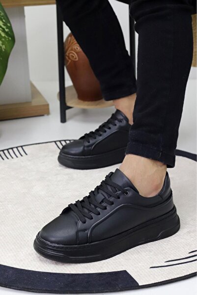 OBAY LİFE Pantofi sport casual pentru bărbați, negri, cu talpă înaltă, NBR0626