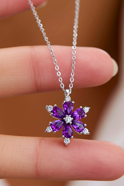 SİLVERA TELKARİ Ametist Taşlı Lotus Çiçeği Gümüş Kolye 925 Ayar Gümüş Kolye S...