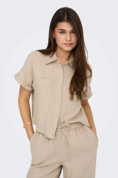 ONLY Жіноча сорочка з коротким рукавом з льону - 15338744