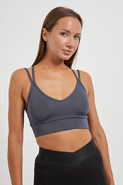 Arma Life Жіночий спортивний бюстгальтер з хрестоподібними бретелями та шнурівкою на спині, кольору димчастого