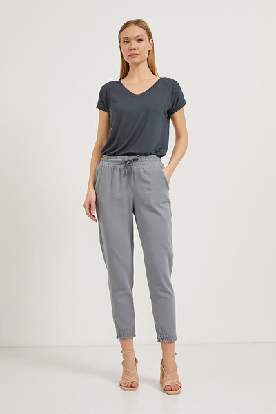 Arma Life Women's Elastic Waist Natural Fabric Gray Carrot Trousers