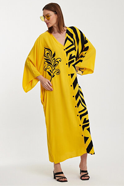bacc Yellow Embroidered - Color Block Women's Long Woven Dress Bcvl-241016