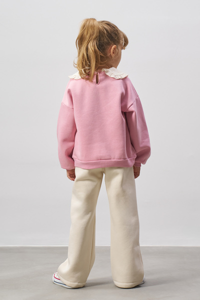 Minipodyum Printed Brode Collar Girl's Bottom Top Set