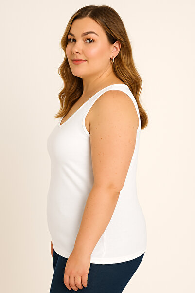 HNX White Cotton Plus Size Thick Strap Women's Undershirt