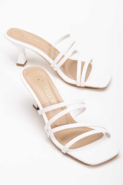 CHICELLA Jolie White Short Heeled Women's Slippers