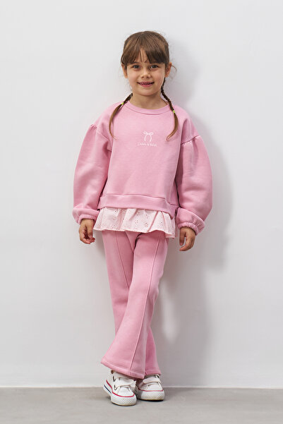 Minipodyum Set de top și fund pentru fetiță cu detaliu broderie imprimată