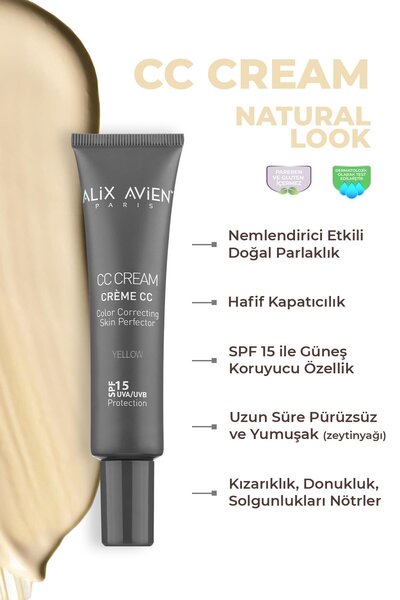 Alix Avien CC Krem Renk Düzenleyici Sarı - CC Cream Yellow SPF 15 UVB/UVA - 4...