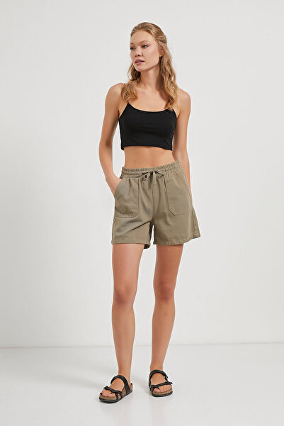 Arma Life Women's Elastic Waist Summer Basic Khaki Mini Shorts