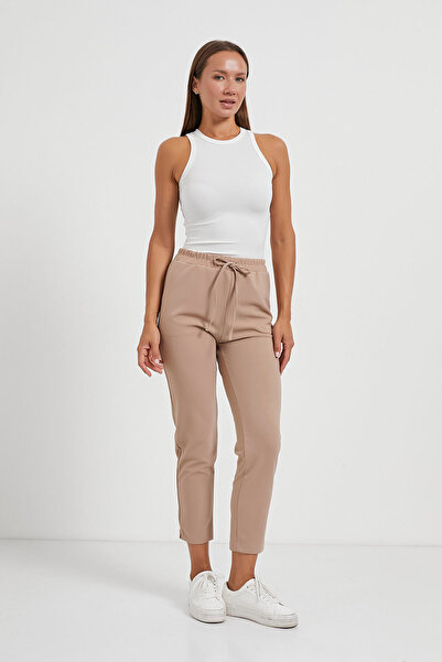 Arma Life Γυναικείο ελαστικό παντελόνι μέσης Basic Skinny Brown Carrot