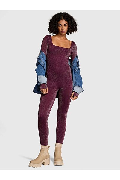 PINK Seamless Işıltılı Uzun Kollu Tulum