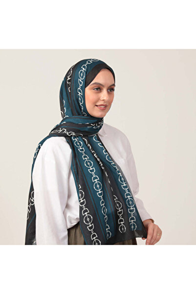 ipekistanbul شال من القطن والحرير - نمط سلسلة - أخضر بترولي
