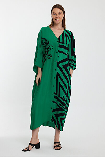 bacc Green Embroidered - Color Blocked Long Women's Dress Bcvl-241016