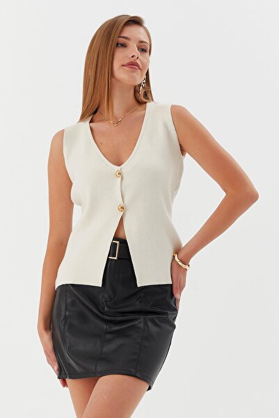 Shopping Shop İki Düğmeli Yelek Bluz KREM