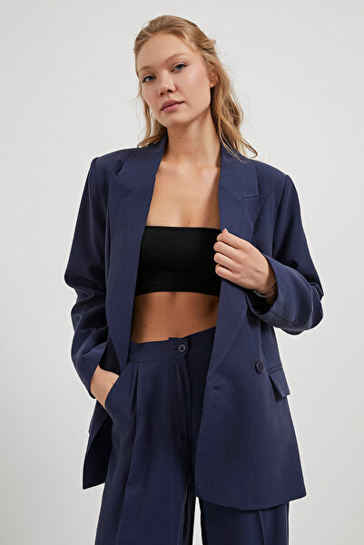 Arma Life Women's Premium Basic Oversize Navy Blue Blazer Jacket