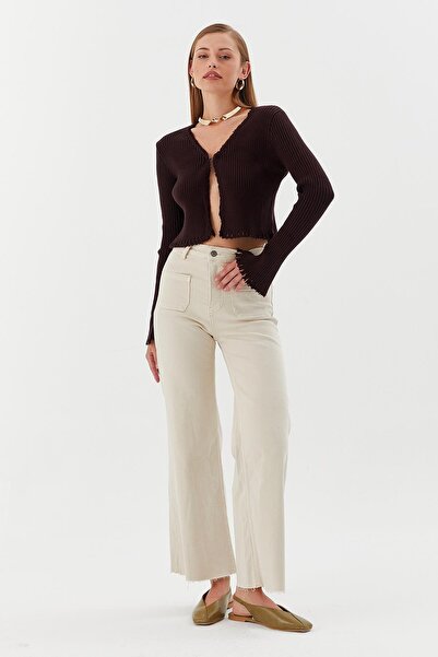 Shopping Shop بدلة تريكو برباط على شكل خطاف مع أطراف مزينة بشراشيب - بني