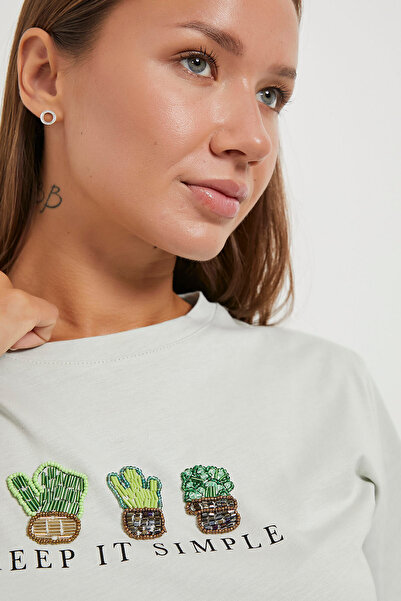 Arma Life Γυναικείο καλοκαιρινό μπλουζάκι με κοντό μανίκι με στάμπα κάκτου