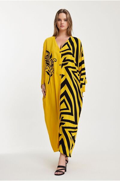 bacc Yellow Embroidered - Color Block Women's Long Woven Dress Bcvl-241016