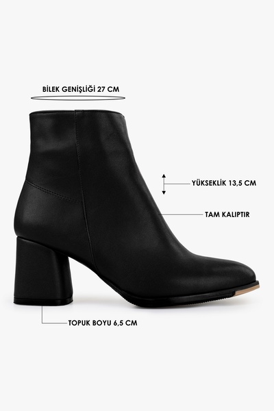 Shoeberry Kadın Haylee Siyah Cilt Topuklu Bot Siyah Cilt