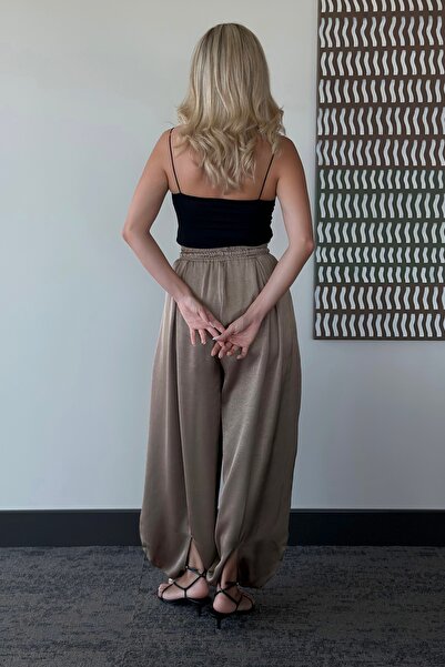 Laluvia Mink Satin Baggy Trousers with Elastic Waist - 51199