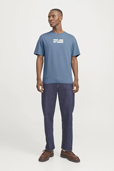 Jack & Jones Men's Blue Jjcorp Graphic Tee Ss O-Neck Ln T-Shirt 12268415-Oceanview