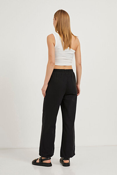 Arma Life Women's Textured Elastic Waist Black Palazzo Trousers