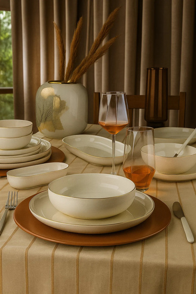 Kütahya Porselen BNMOD16YSA520 Bone Moderna 4 Kişilik 16 Parça Mat Altın File Yemek Takımı