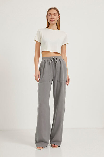 Arma Life Women's Elastic Waist Baggy Fit Gray Palazzo Trousers