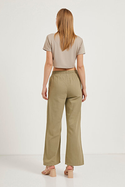 Arma Life Women's Textured Elastic Waist Khaki Palazzo Trousers