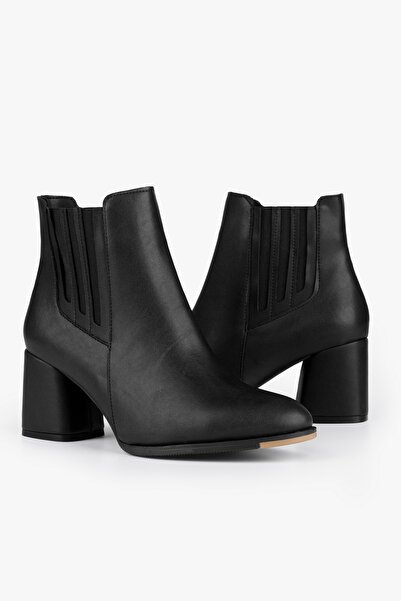 Shoeberry Γυναικείες μπότες με τακούνι Misty Black Skin Μαύρο δέρμα