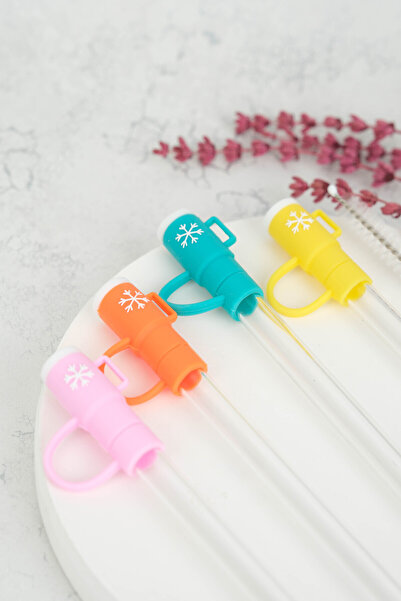 AYEM HOME 30 cm Cam Pipet Seti 4’lü – Termos Uyumlu, Renkli Kapaklı + Temizleme Fırçası