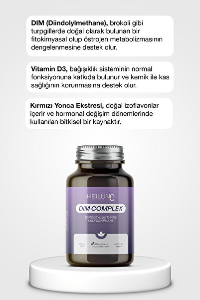 Heiluna Dim Complex 60 Kapsül – DIM 100 mg, D3, Soya & Kırmızı Yonca Ekstresi ile Hormon ve Östrojen Dengesi