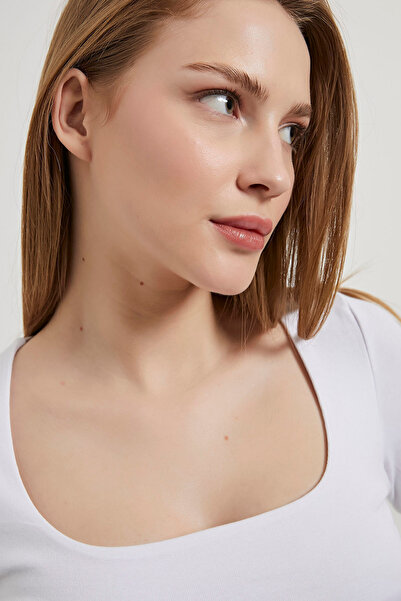 Arma Life Γυναικείο μακρυμάνικο λευκό κορμάκι με τετράγωνο γιακά