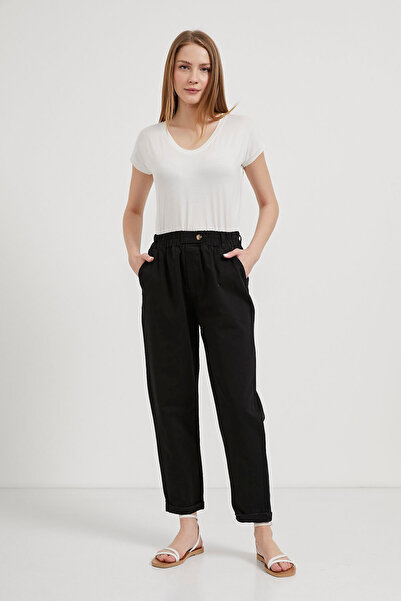 Arma Life Women's Elastic Waist Double Leg Loose Black Trousers