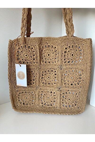 PeriStore Τσάντα χειροποίητη πλεκτή με μοτίβο Fairy Straw Tote, Μεγάλο Μέγεθο...