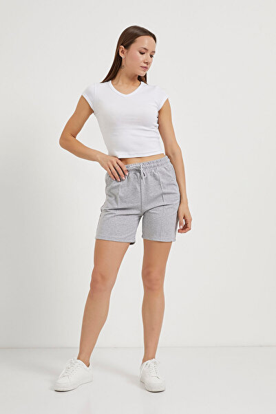 Arma Life Kadın Beli Lastikli Yazlık Iki Iplik Gri Mini Şort