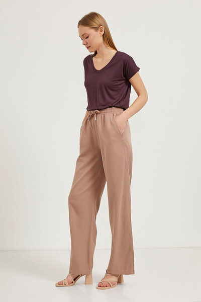 Arma Life Women's Wide Leg Waist Elastic Mink Palazzo Trousers