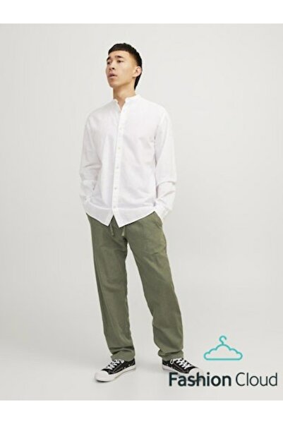 Jack & Jones Men's Green Jpstkane Summer Linen Blend Jogger Sn Pants 12248606-Dustyoliv