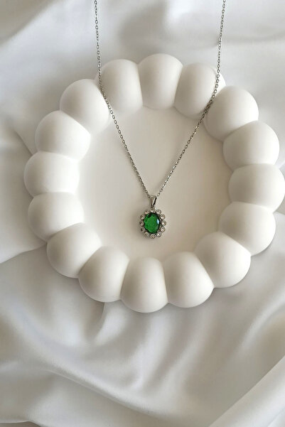 Tilde Yeşil Taşlı Paslanmaz Çelik Kolye Zirkon Taşlı Zarif Kolye Kadın Aksesu...