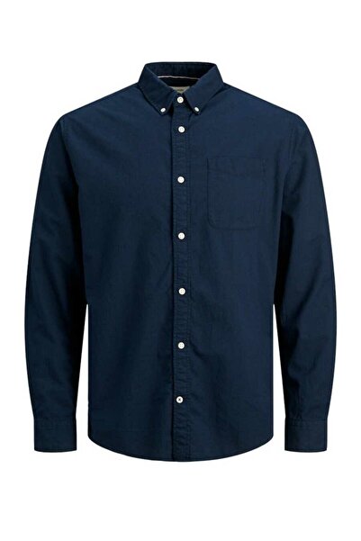 Jack & Jones Erkek Lacivert Jjeoxford Shirt Ls Noos Gömlek 12182486-Navyblaze
