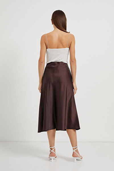 Arma Life Women's Side Zipper Summer Long Brown Satin Skirt