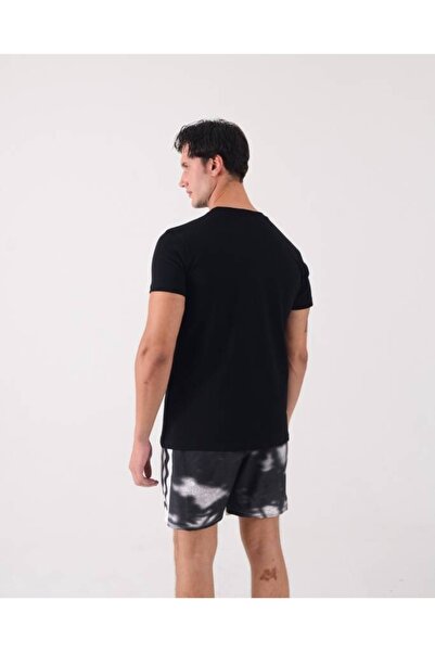 Kocabey Μπλουζάκια με κοντό μανίκι από ύφασμα Modal με λαιμόκοψη σε μαύρο χρώμα, 3 τεμάχια