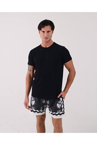 Kocabey Μπλουζάκια με κοντό μανίκι από ύφασμα Modal με λαιμόκοψη σε μαύρο χρώμα, 3 τεμάχια