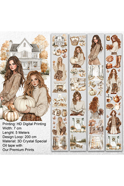 Onwize Scrapbook Cozy Fall Dreams-3D Crystal Special Oil tape- Etiket-Pet Tap...