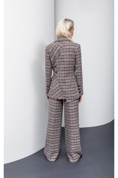 KAMEYA Mürdüm Dokulu Ekose Bol Paça Pantolon