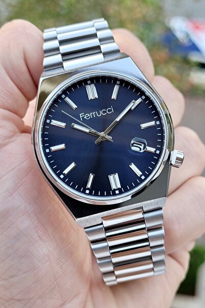 Ferrucci Kadranı Lacivert Kordonu Gri Renk Ayarlanabilir Kordonlu Takvimli Er...