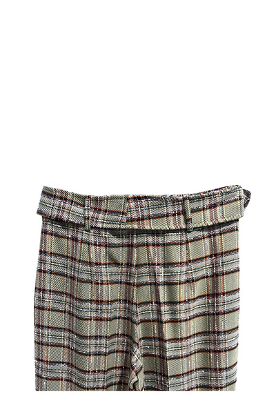 KAMEYA Mürdüm Dokulu Ekose Bol Paça Pantolon