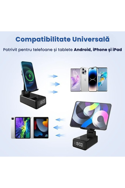 A AOOR 15W Wireless Charging Station, LED Clock & Alarm, Bluetooth 5.3 Speaker and Foldable Phone Holder