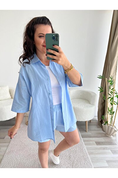 PatutA ButiK MAVİ ŞORTLU TAKIM